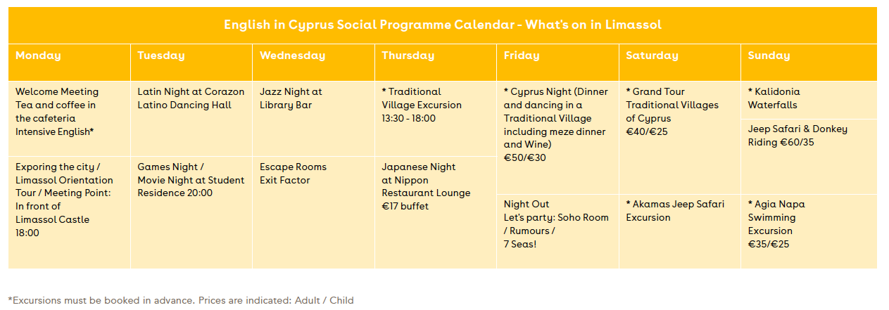 social programme calendar